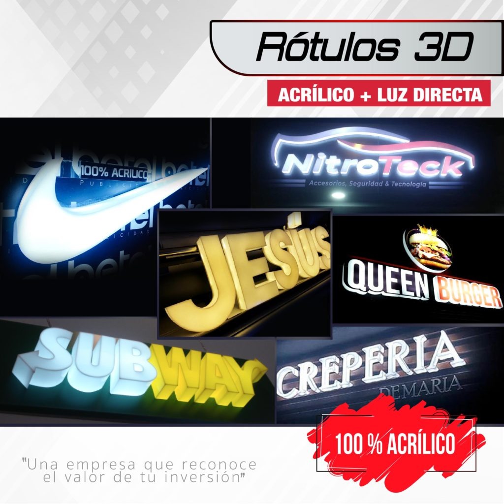 ROTULOS 3D ACRÍLICO + LUZ DIRECTA
